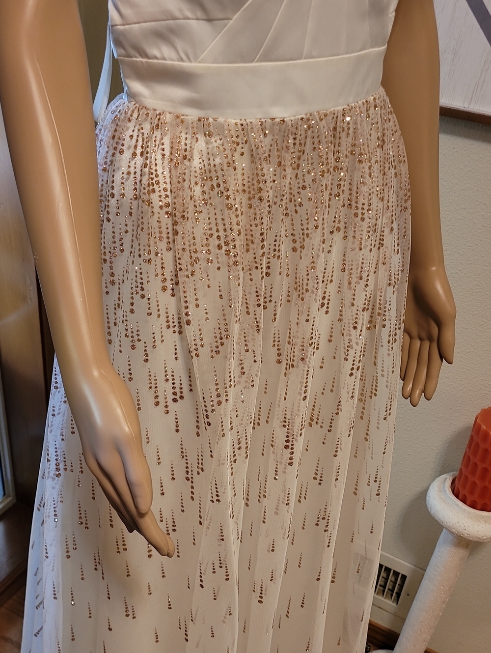 Adrianna Papell Strapless Ivory Gown with Gold Sequin Skirt - Picture 3 of 7